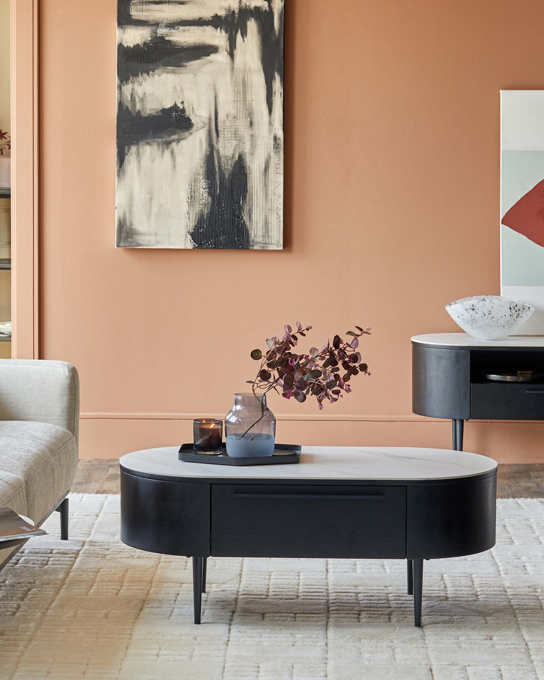 marbled ceramic coffee table for Modern Living Room Spaces