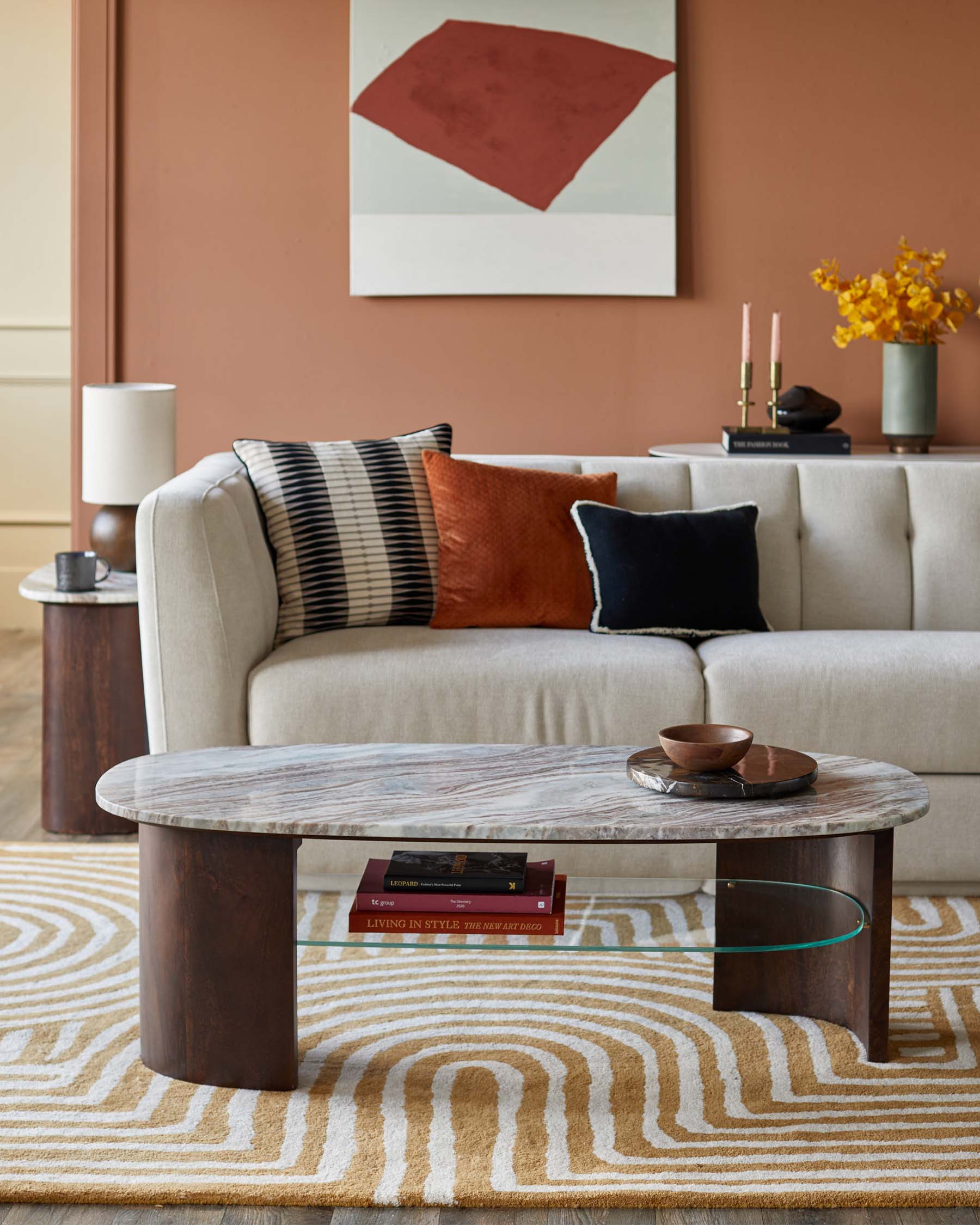 Wood Toronto Marble Coffee Table With Mango Wood