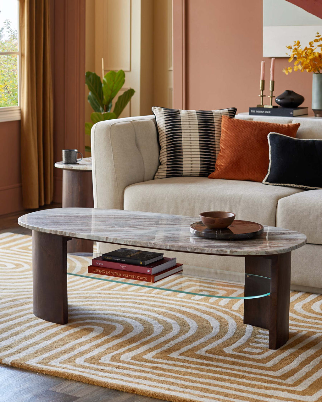 Wood Toronto Marble Coffee Table With Mango Wood