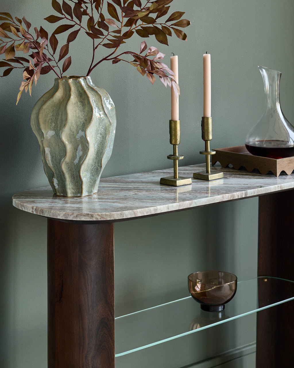 Toronto Marble Dark Wood Console Table for Hallway Living Room