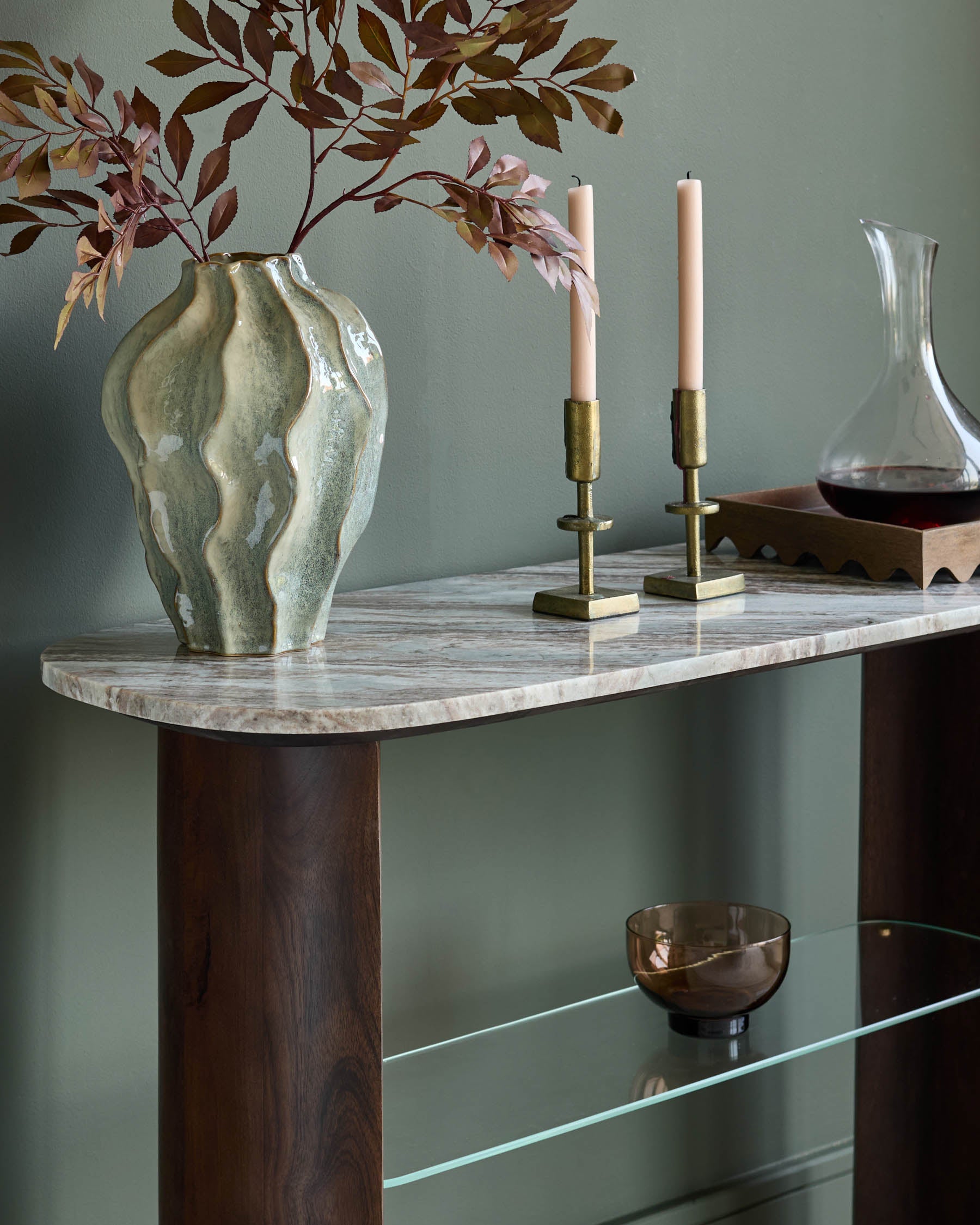 Toronto Marble Dark Wood Console Table for Hallway Living Room