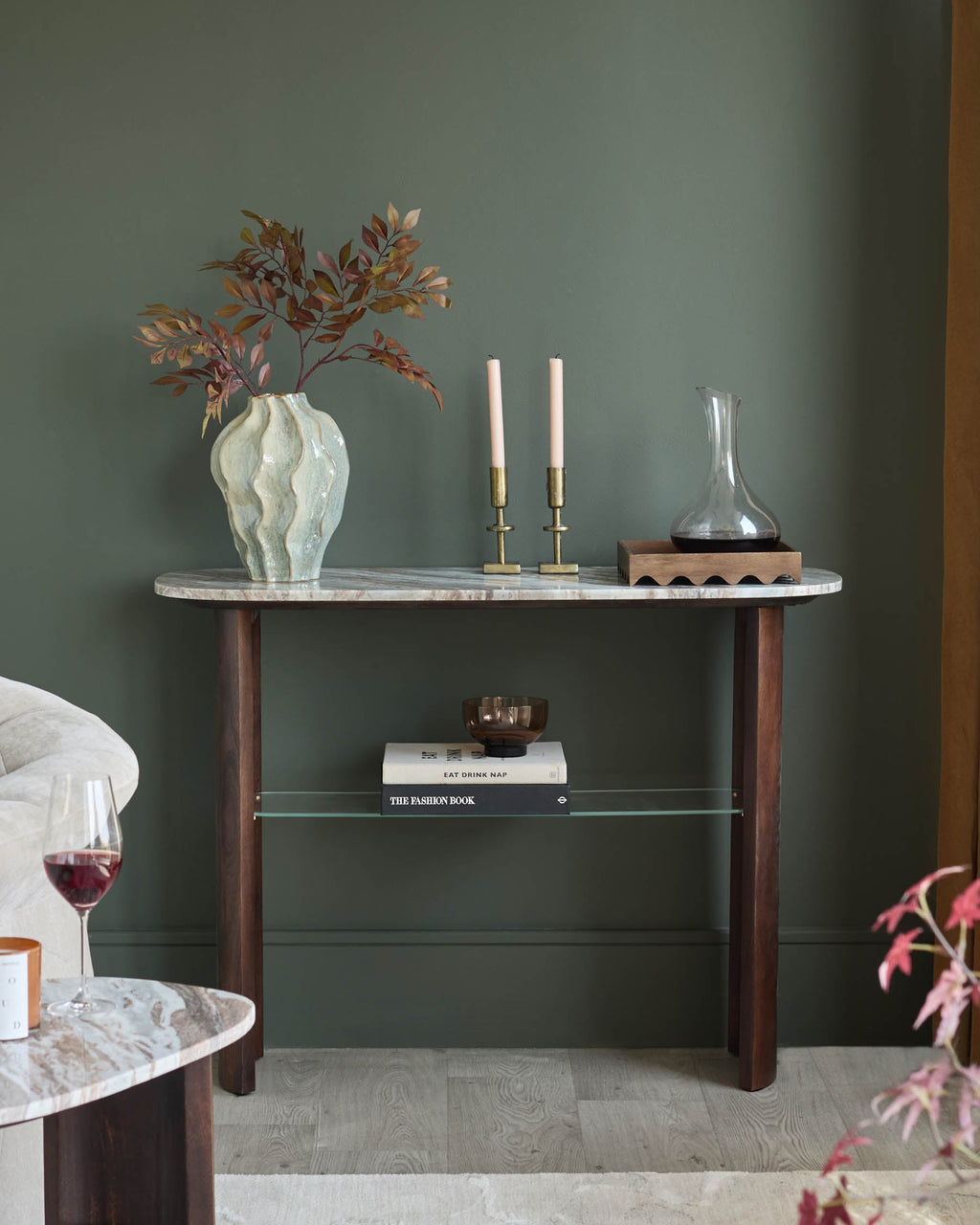 Toronto Marble Dark Wood Console Table for Hallway Living Room