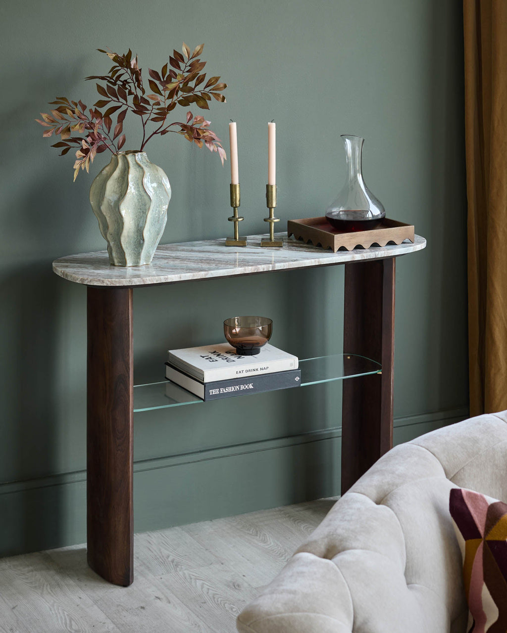 Toronto Marble Dark Wood Console Table for Hallway Living Room