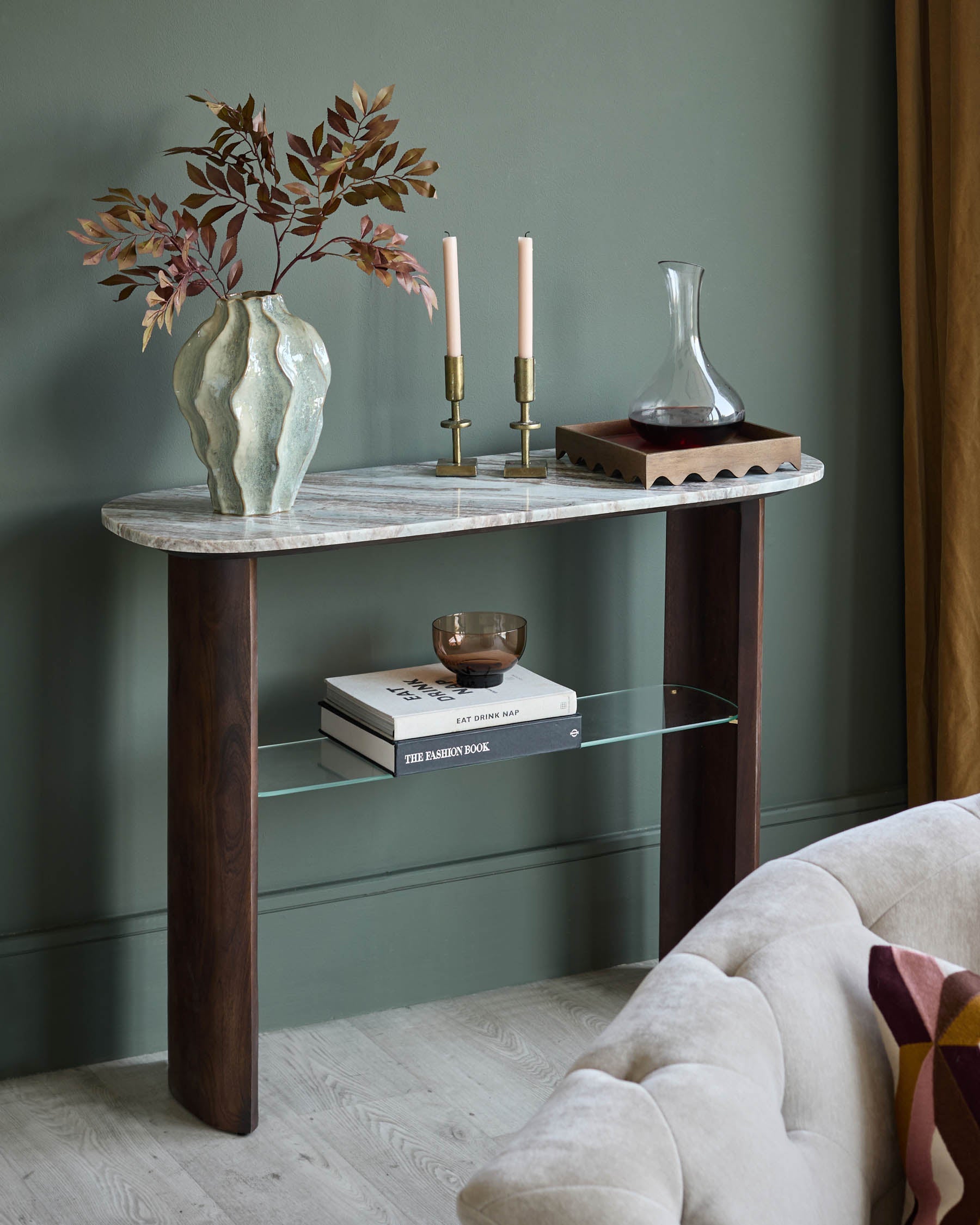 Toronto Marble Dark Wood Console Table for Hallway Living Room