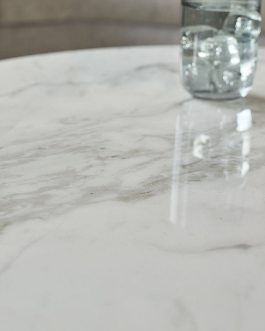 Marbled Ceramic and Dark Oak Round Coffee Table for