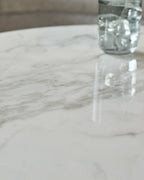 Marbled Ceramic and Dark Oak Round Coffee Table for