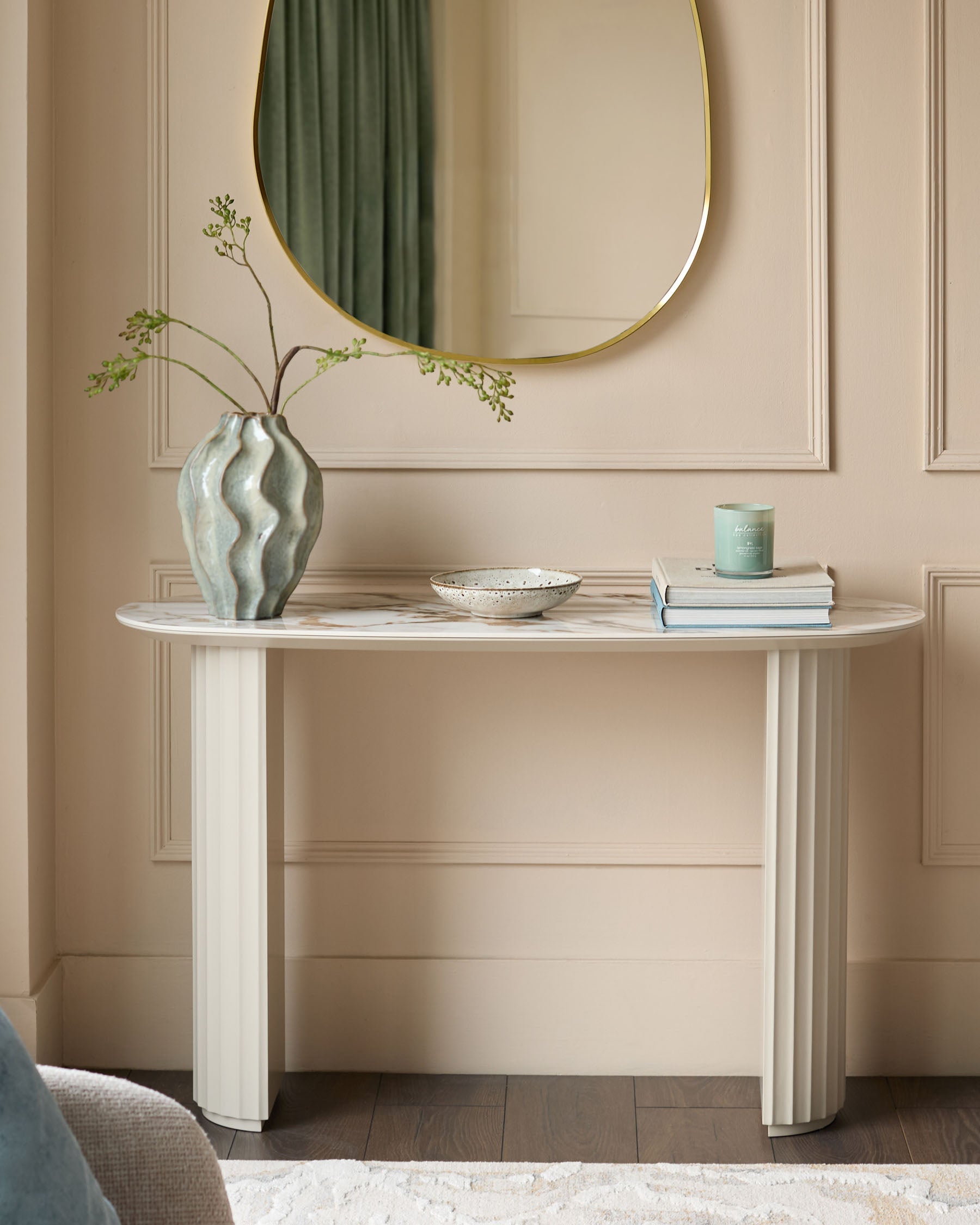 Natural Ceramic Console Table for Hallway Living Room Entryway