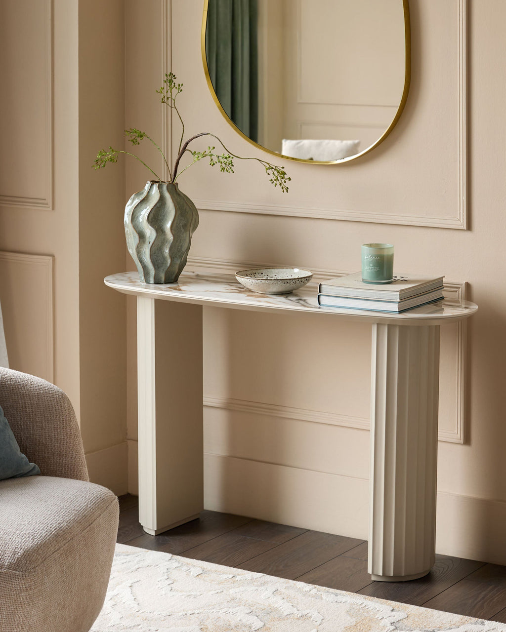 Natural Ceramic Console Table for Hallway Living Room Entryway