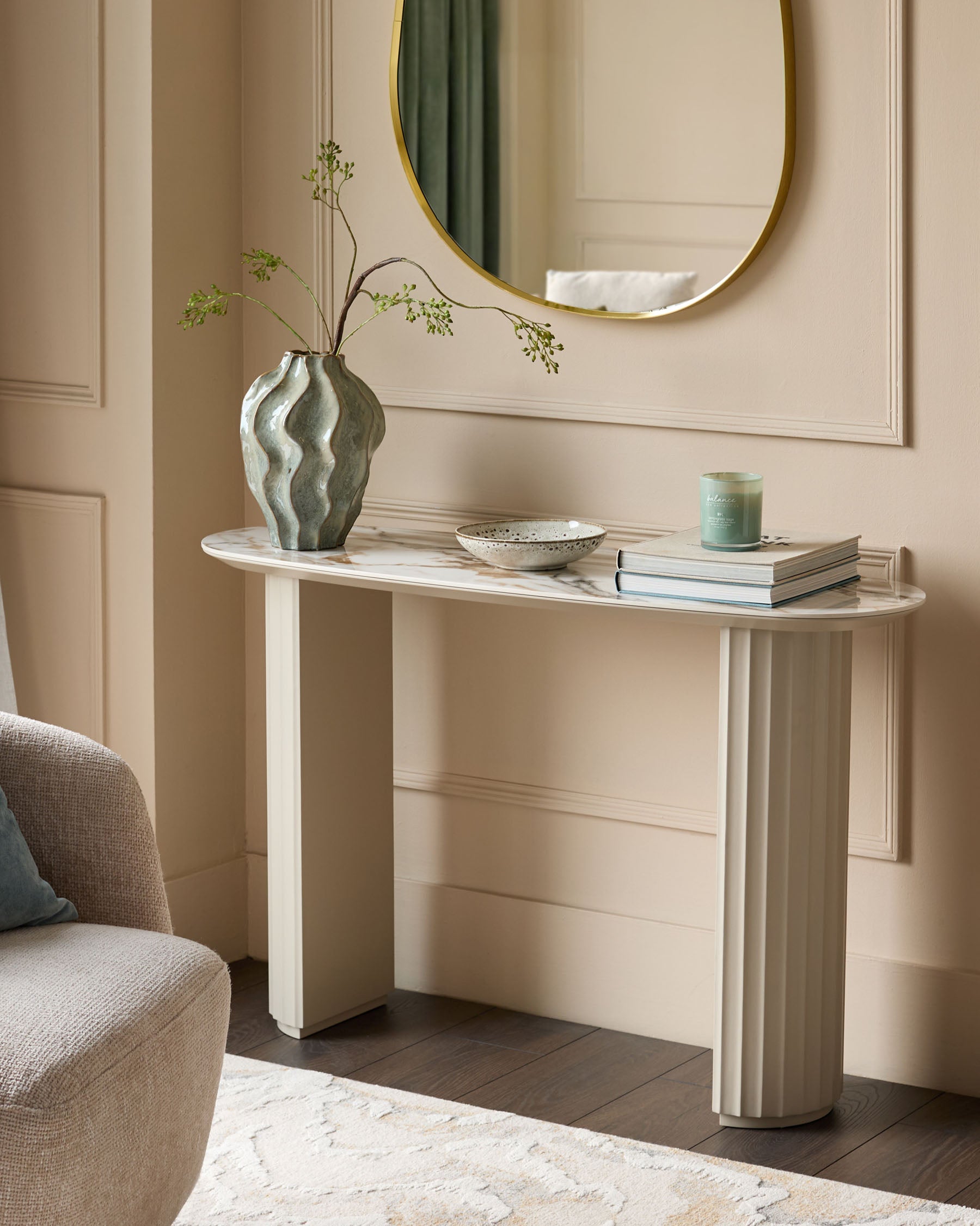 Natural Ceramic Console Table for Hallway Living Room Entryway
