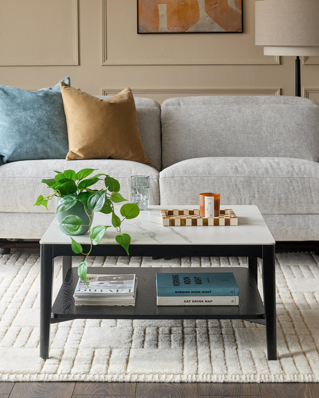 Ceramic With Wood Coffee Table for Modern Living Room