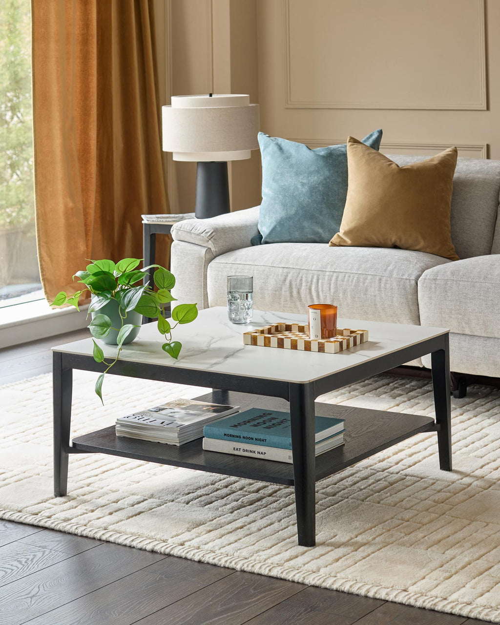 Ceramic With Wood Coffee Table for Modern Living Room