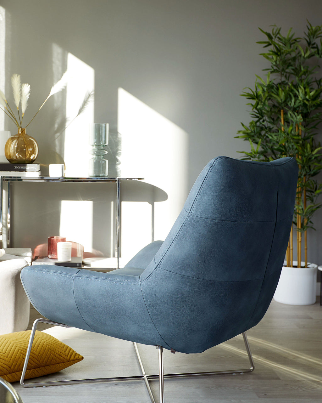Quilted Navy Faux Leather Accent Chair