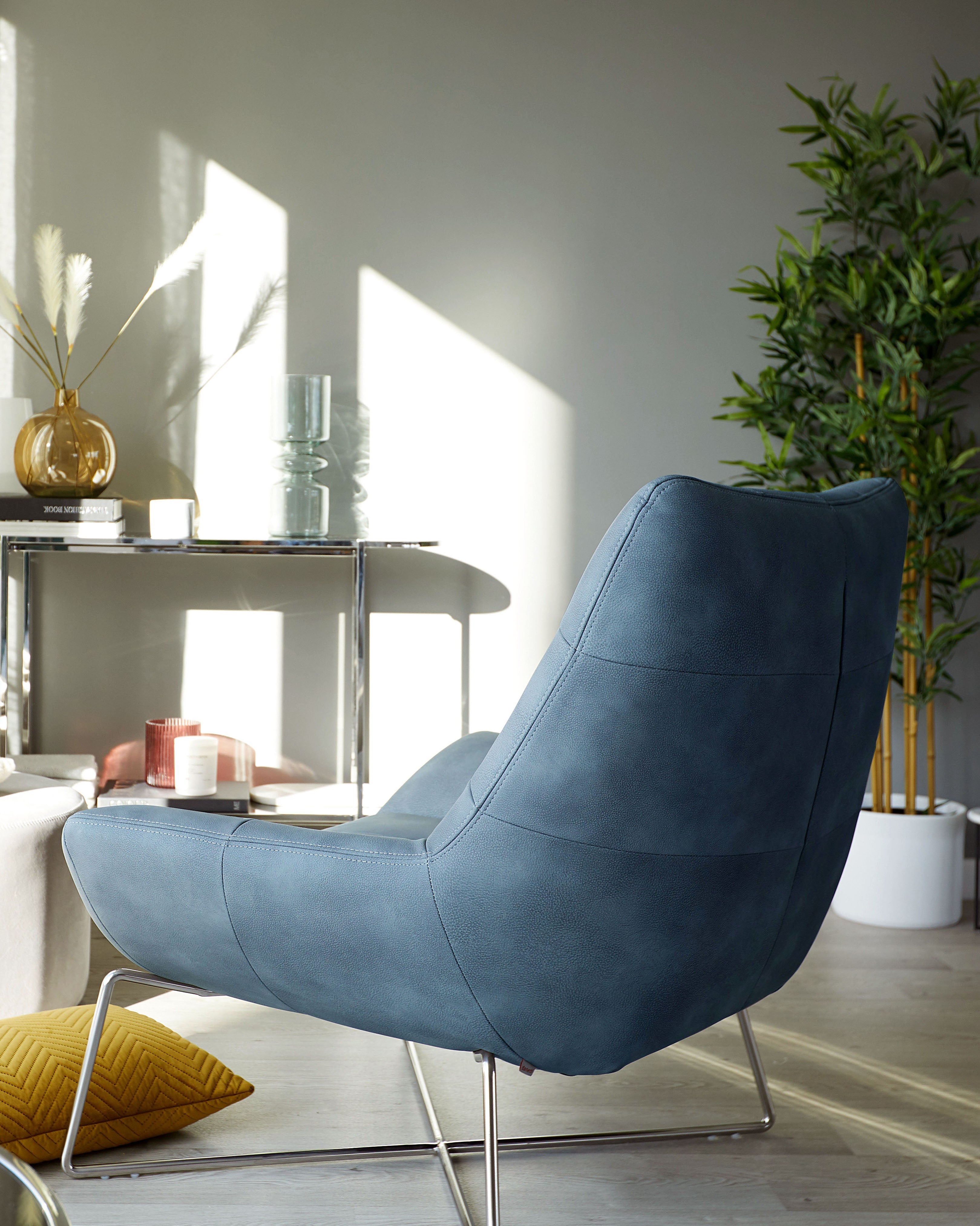 Quilted Navy Faux Leather Accent Chair