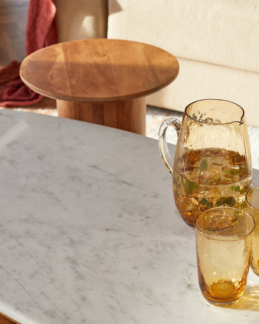 Mango Wood Marble Top Coffee Table for Living Room Spaces