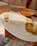 Mango Wood Marble Top Coffee Table for Living Room Spaces