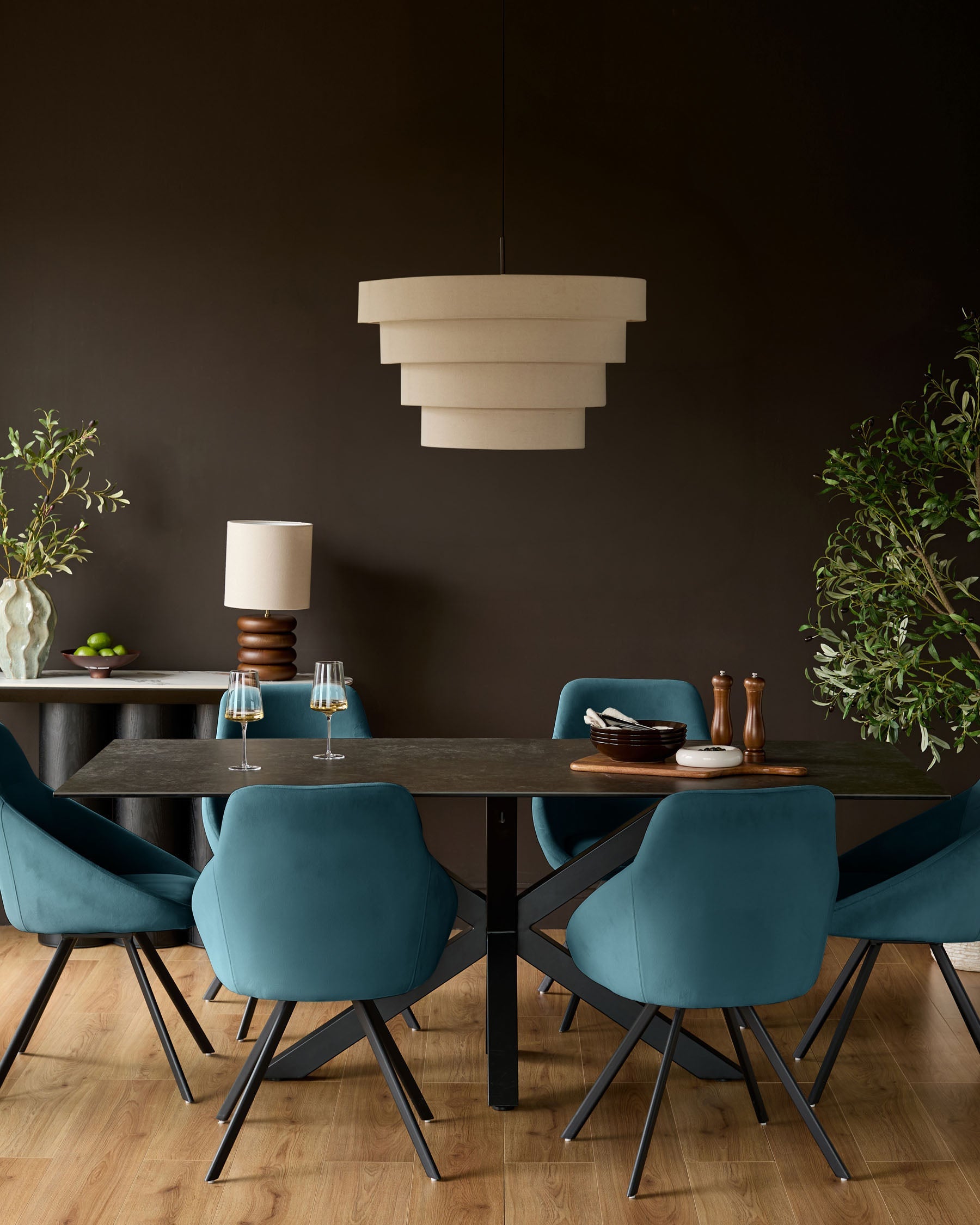 Dark Teal Velvet Swivel Chair