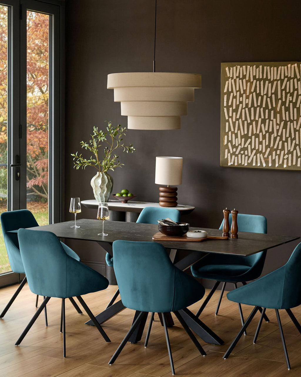 Dark Teal Velvet Swivel Chair