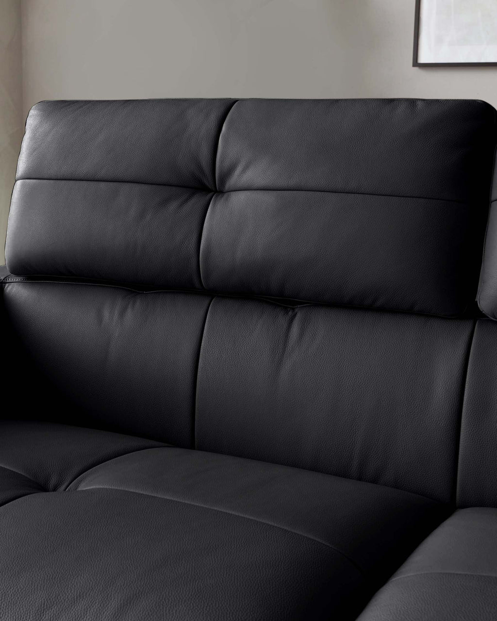Black Leather Two-seater Sofa For Living Room