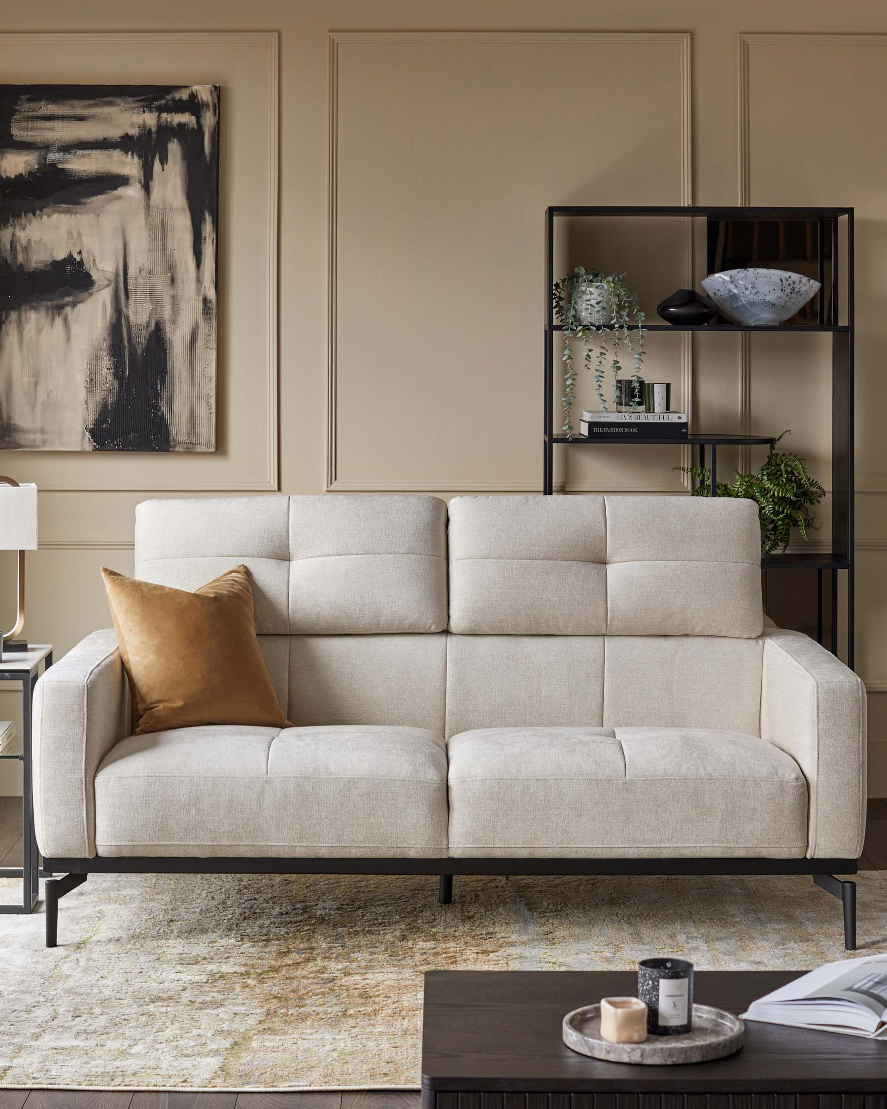 Ivory Chenille Two-seater Sofa For Living Room