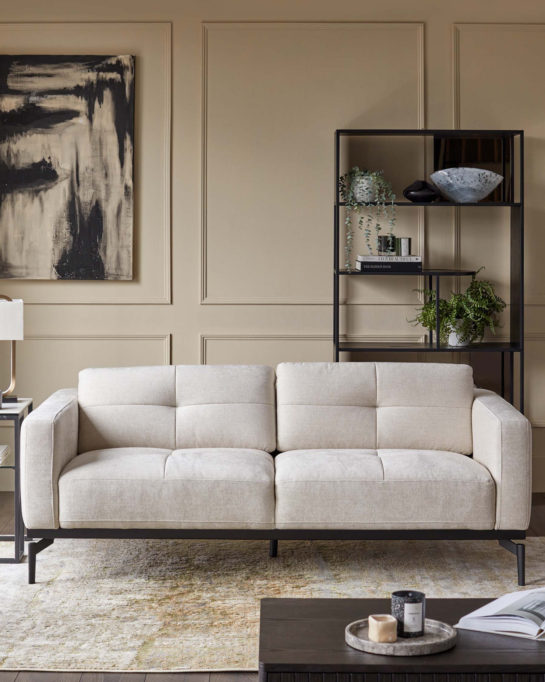 Ivory Chenille Two-seater Sofa For Living Room