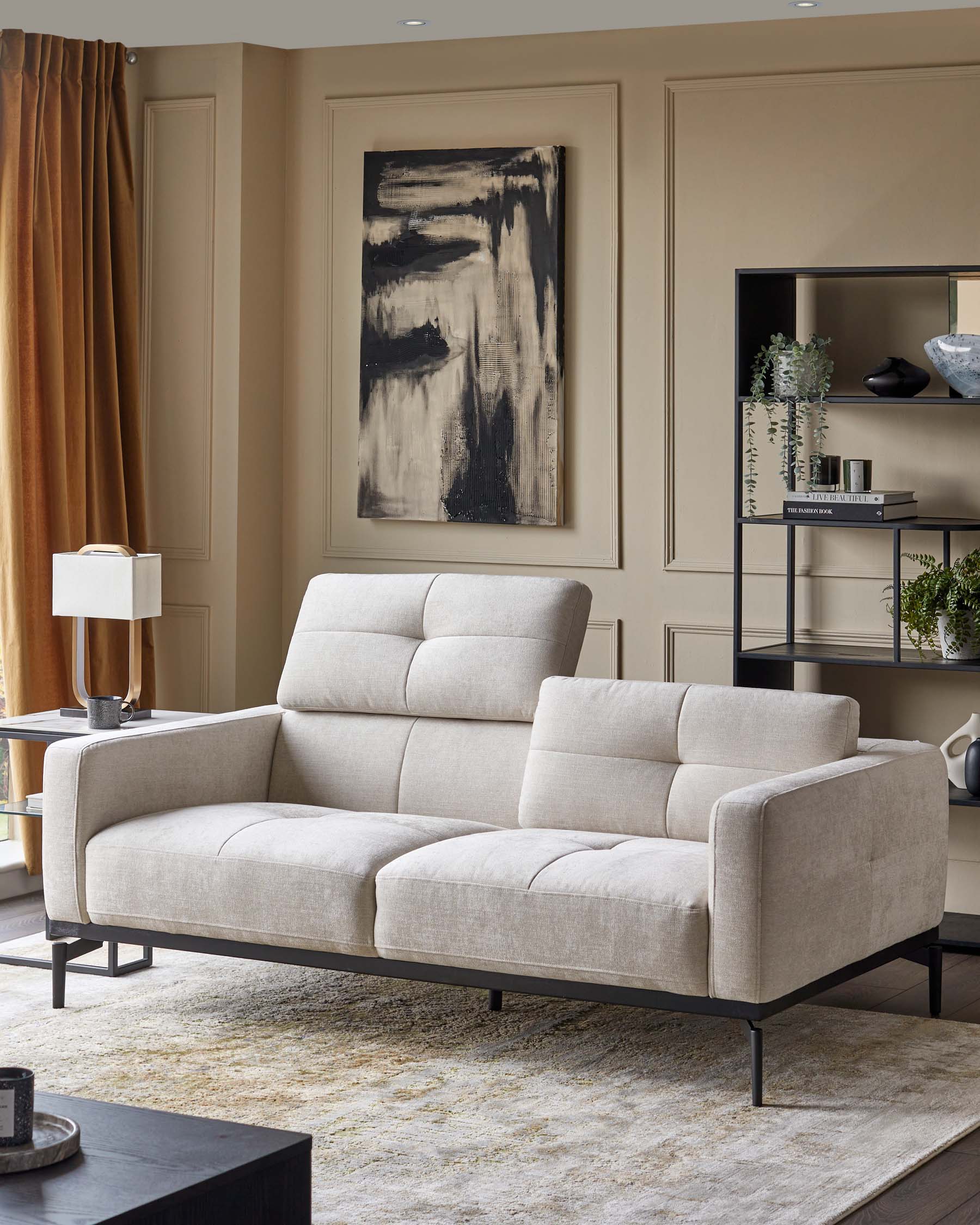 Ivory Chenille Two-seater Sofa For Living Room