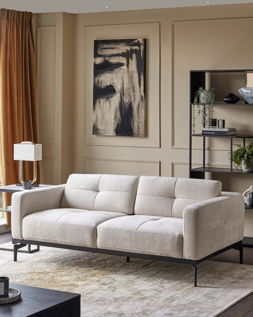 Ivory Chenille Two-seater Sofa For Living Room