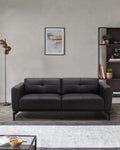 Black Leather Two-seater Sofa For Living Room