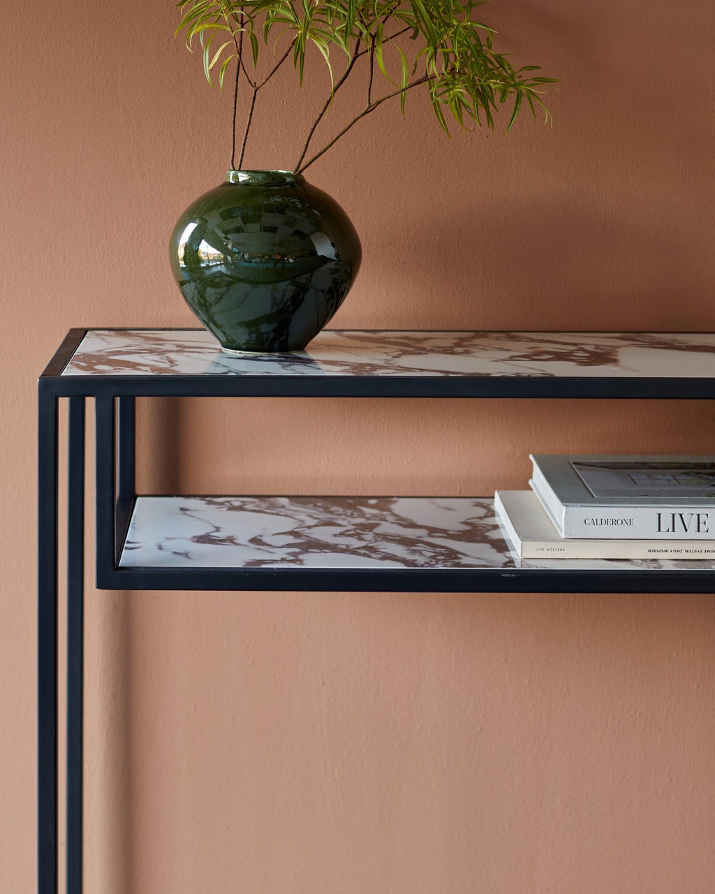 White Calacatta Ceramic Console Table for Hallway Living Room Entryway