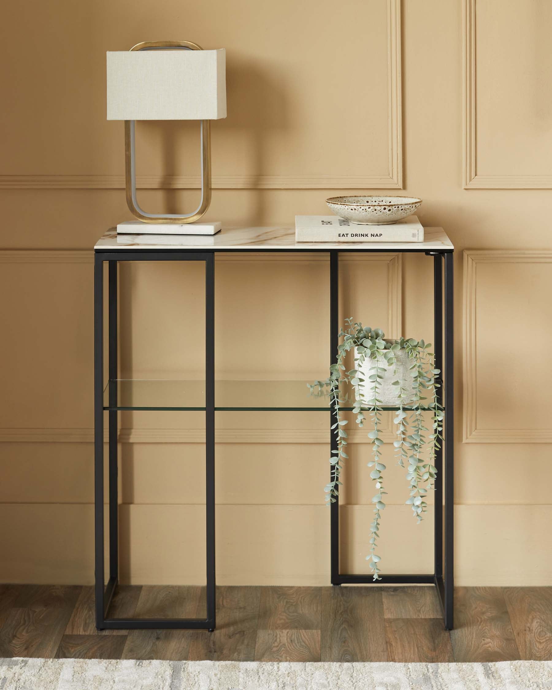 Natural Ceramic Small Console Table for Hallway Living Room Entryway
