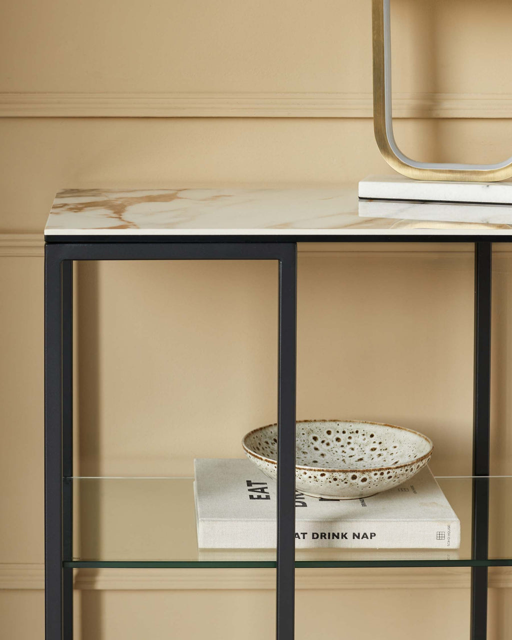 Natural Ceramic Small Console Table for Hallway Living Room Entryway