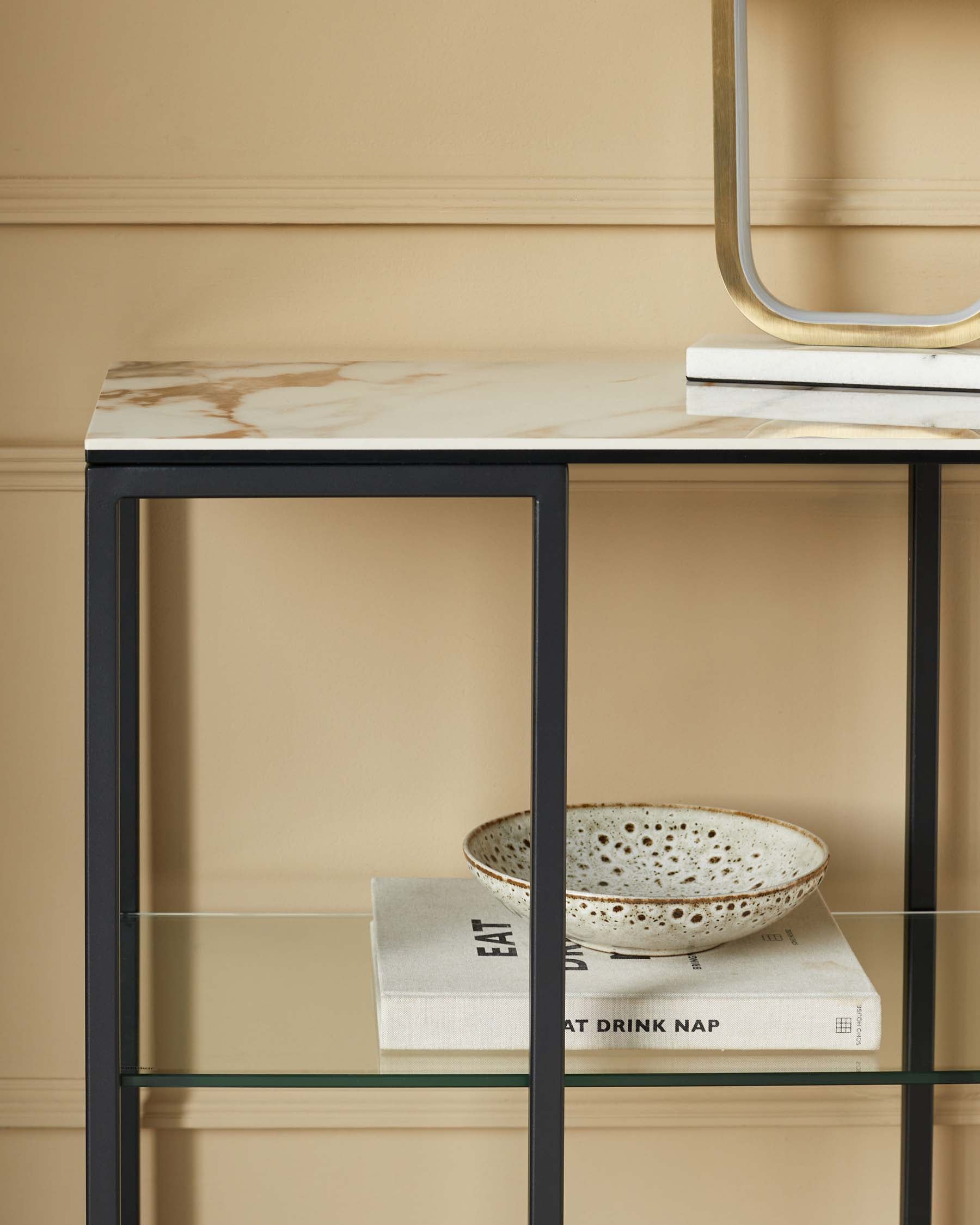 Natural Ceramic Small Console Table for Hallway Living Room Entryway