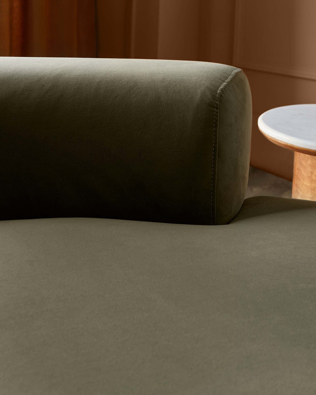 Olive Green Velvet Two-seater Sofa For Living Room