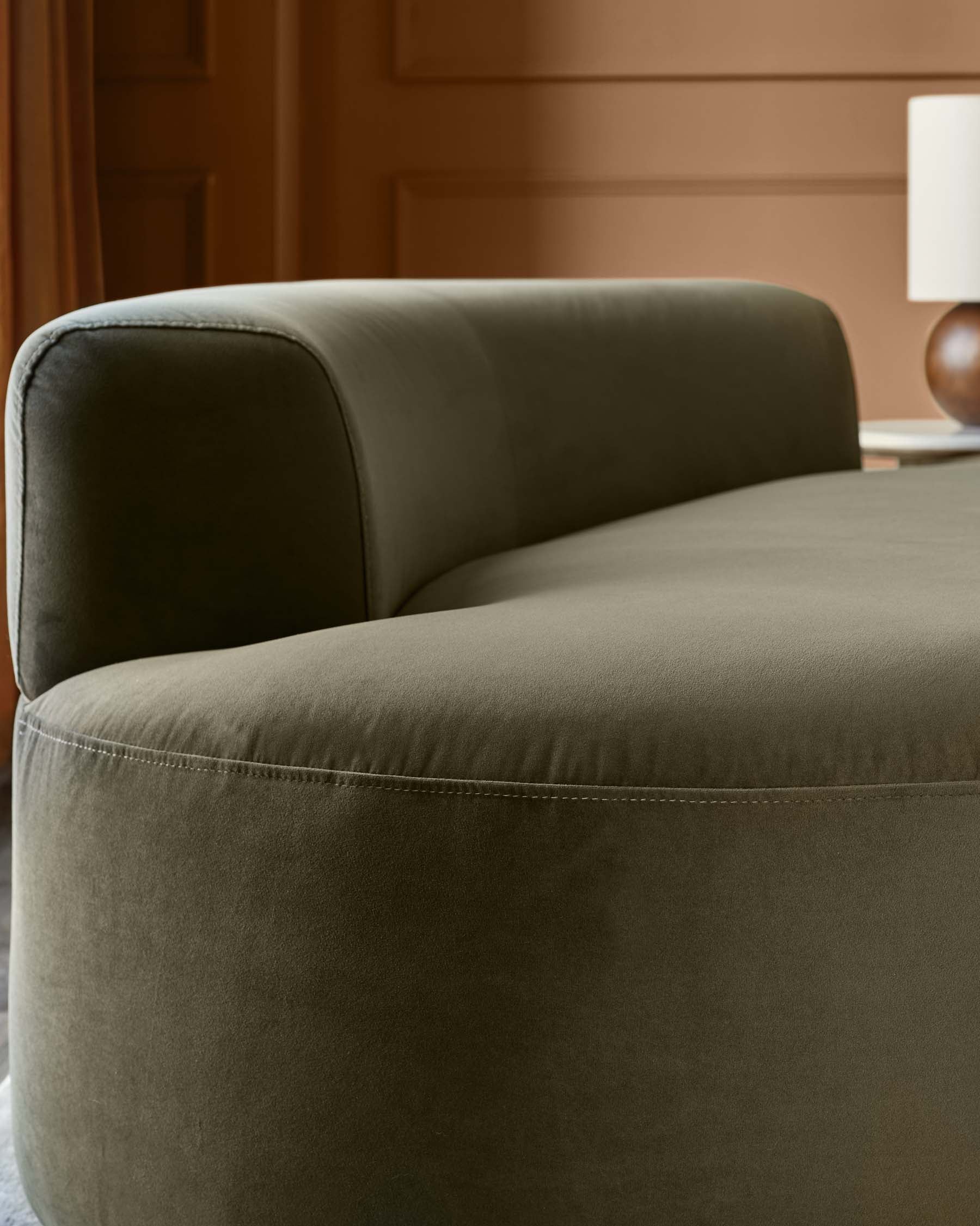 Olive Green Velvet Two-seater Sofa For Living Room