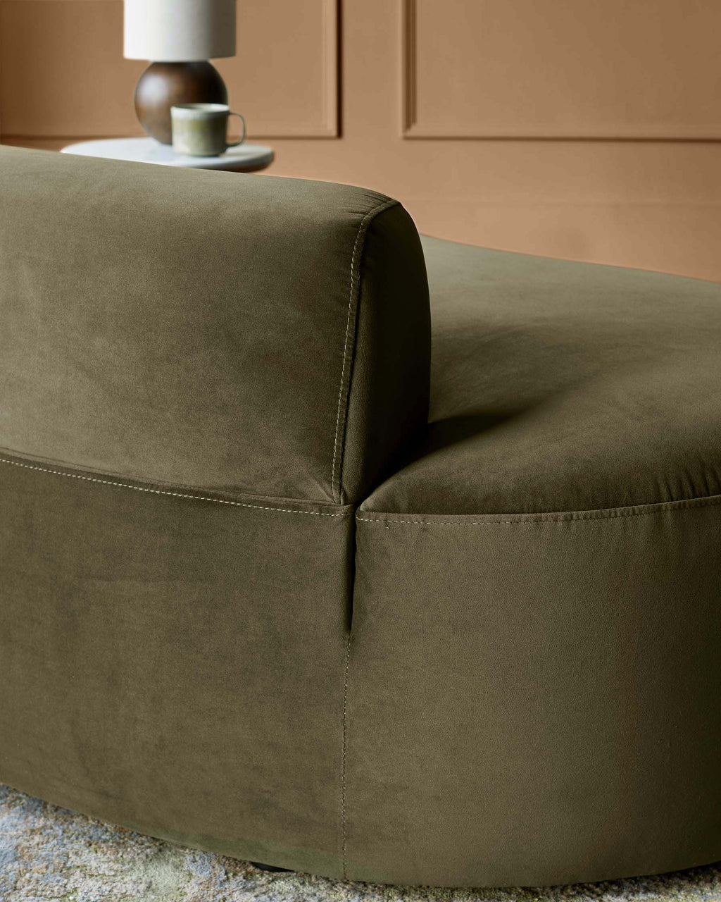 Olive Green Velvet Two-seater Sofa For Living Room