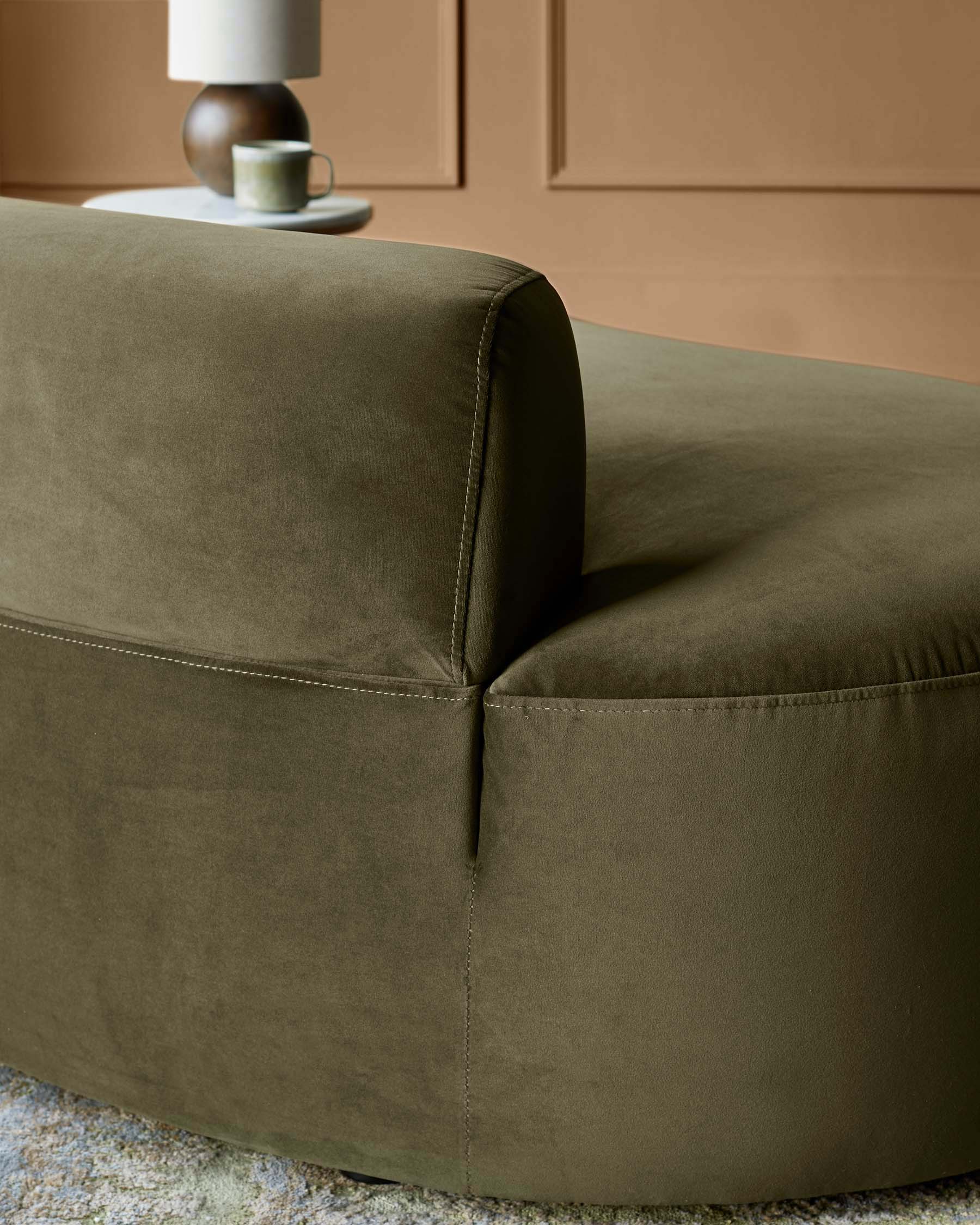 Olive Green Velvet Two-seater Sofa For Living Room