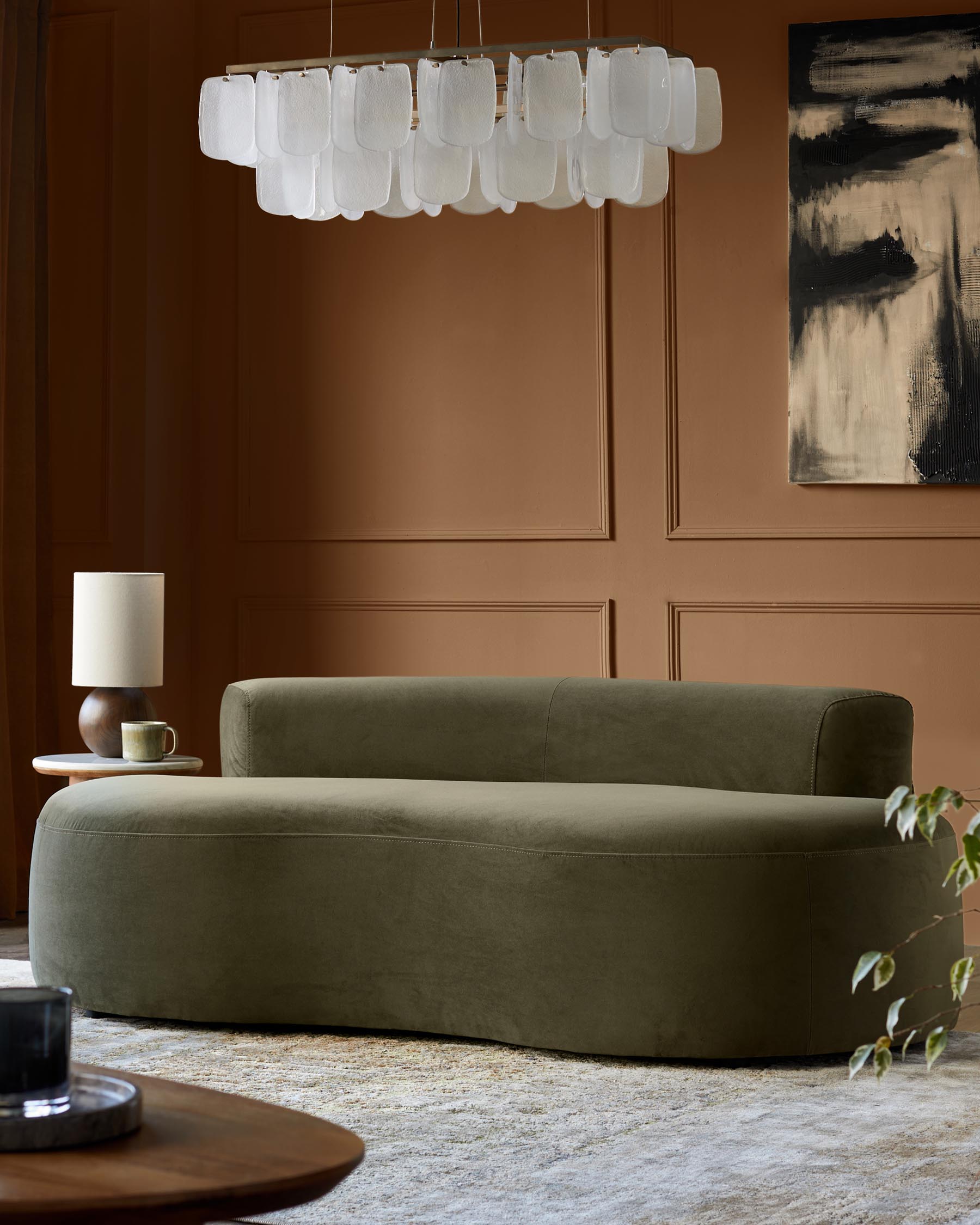 Olive Green Velvet Two-seater Sofa For Living Room