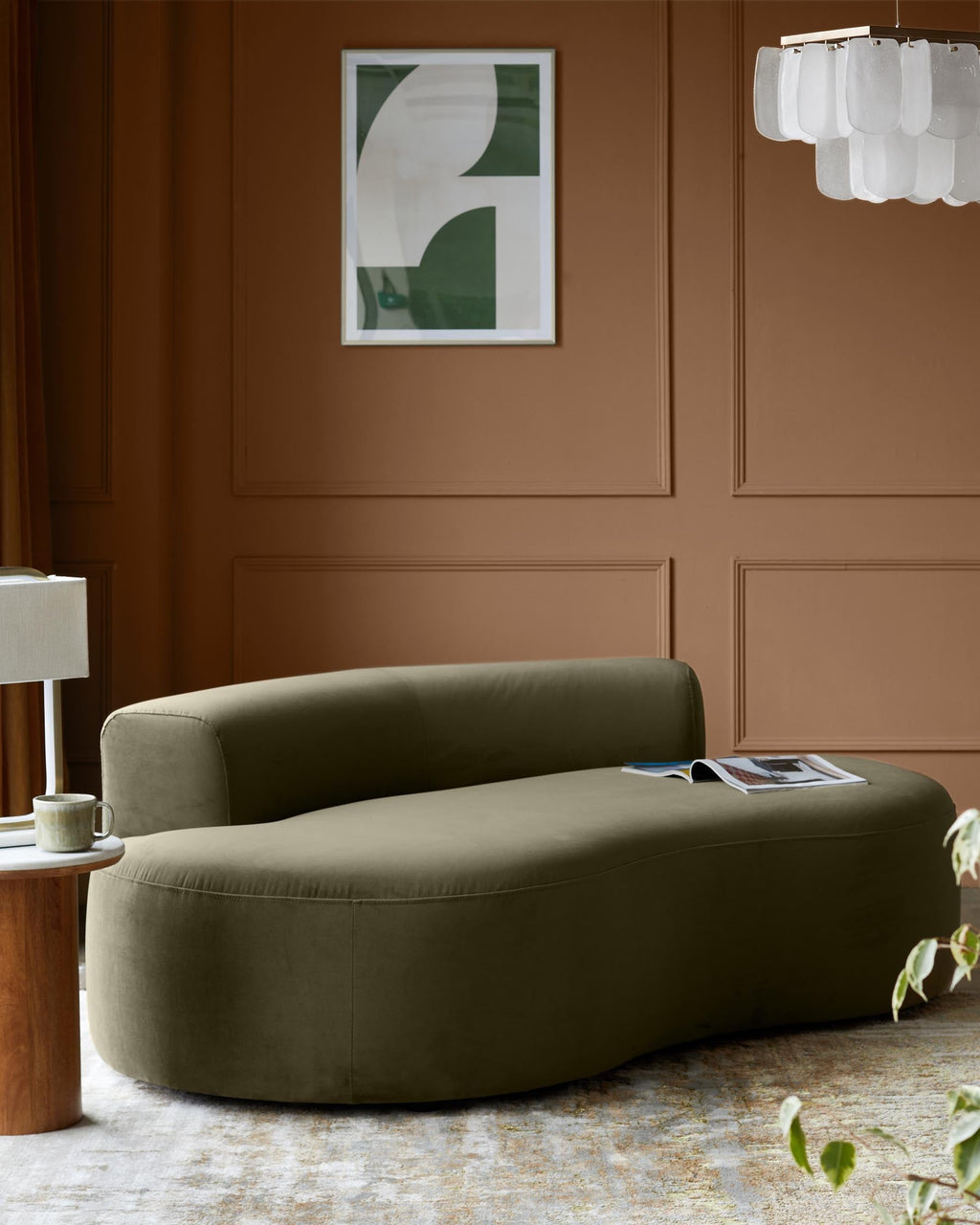 Olive Green Velvet Two-seater Sofa For Living Room