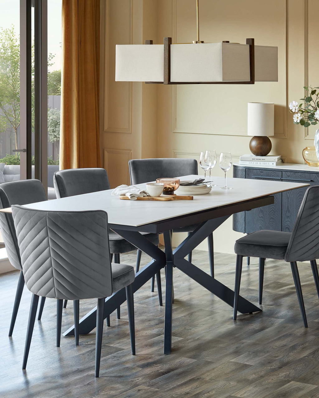 Dark grey velvet dining chair