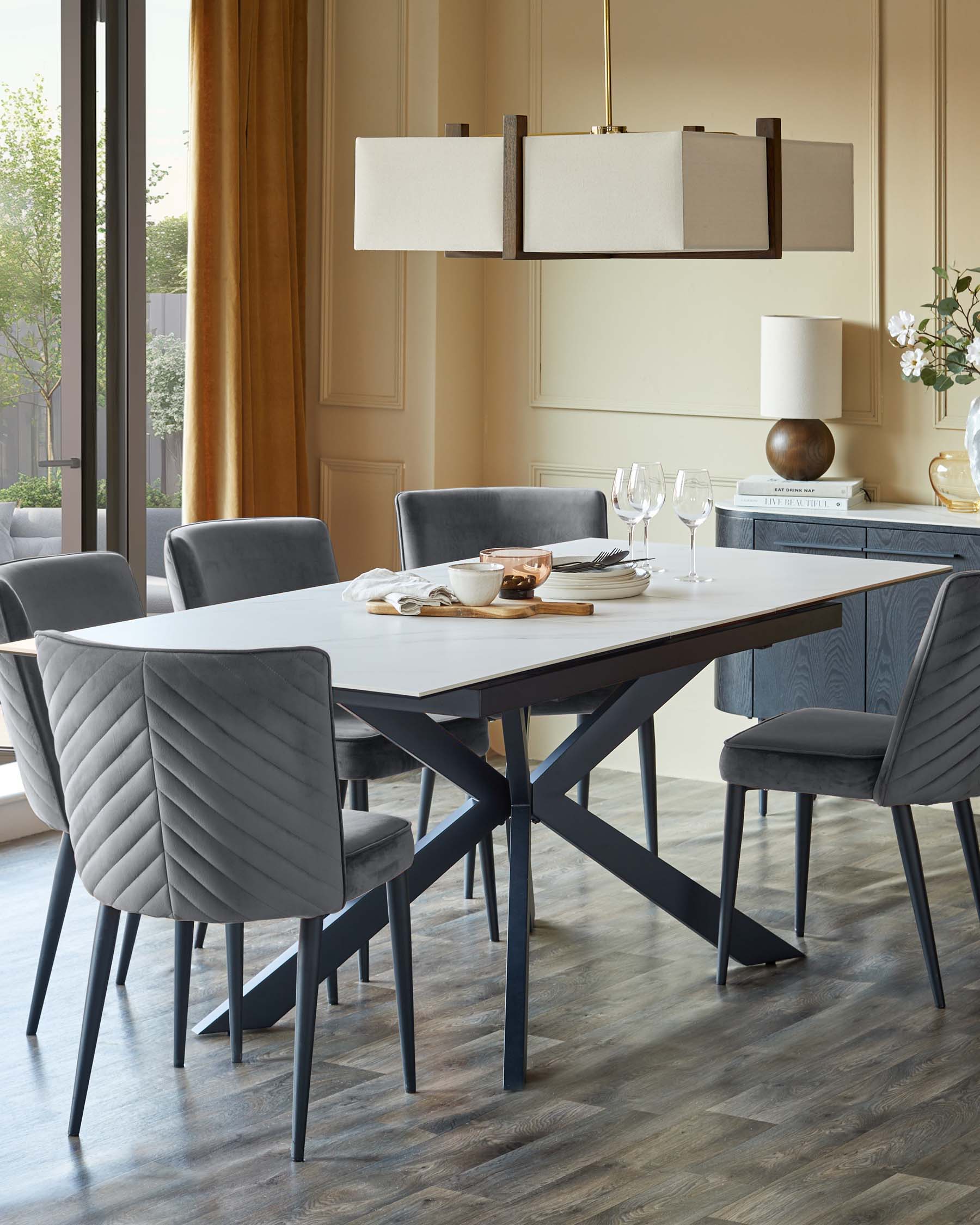 Dark grey velvet dining chair