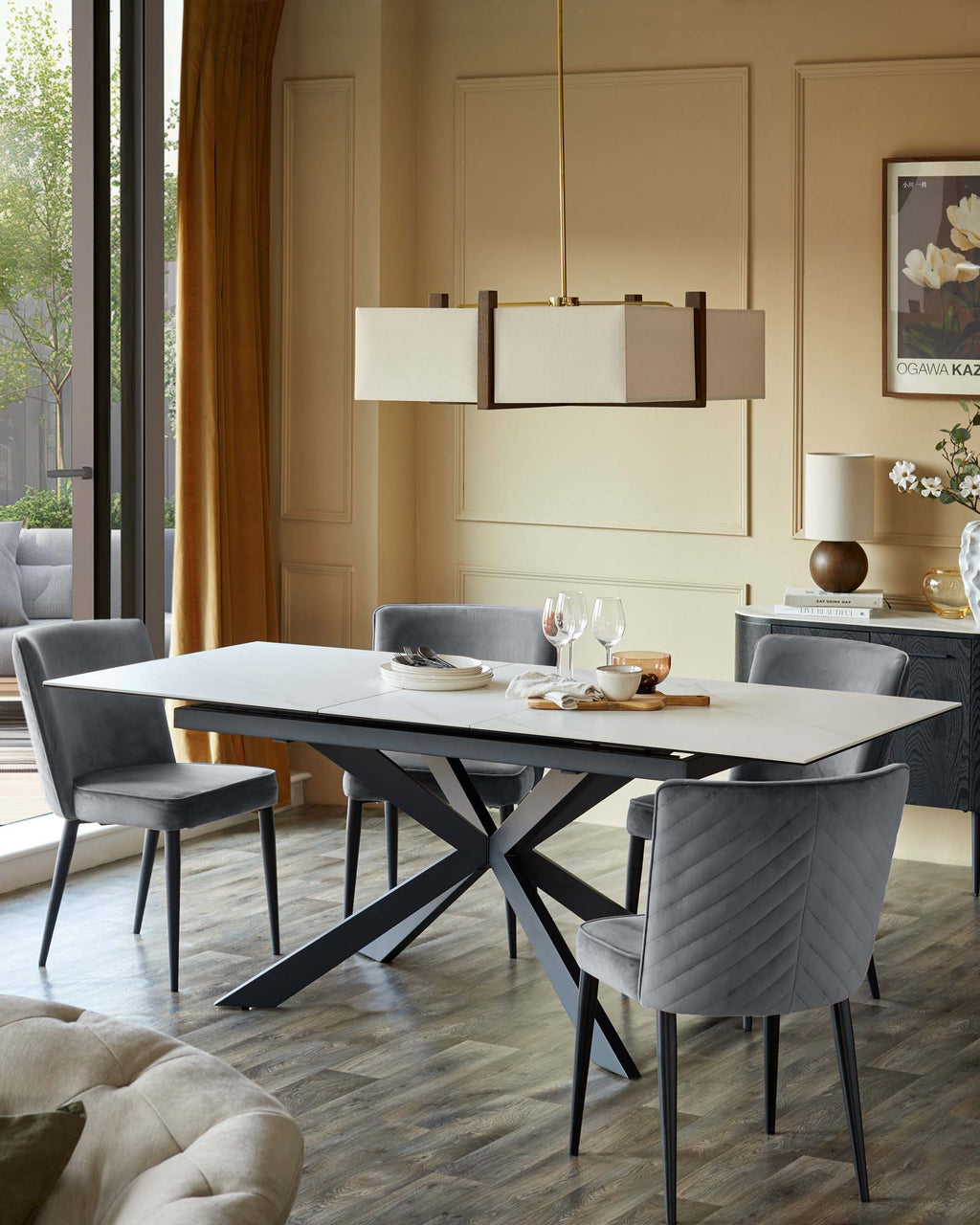 Dark grey velvet dining chair