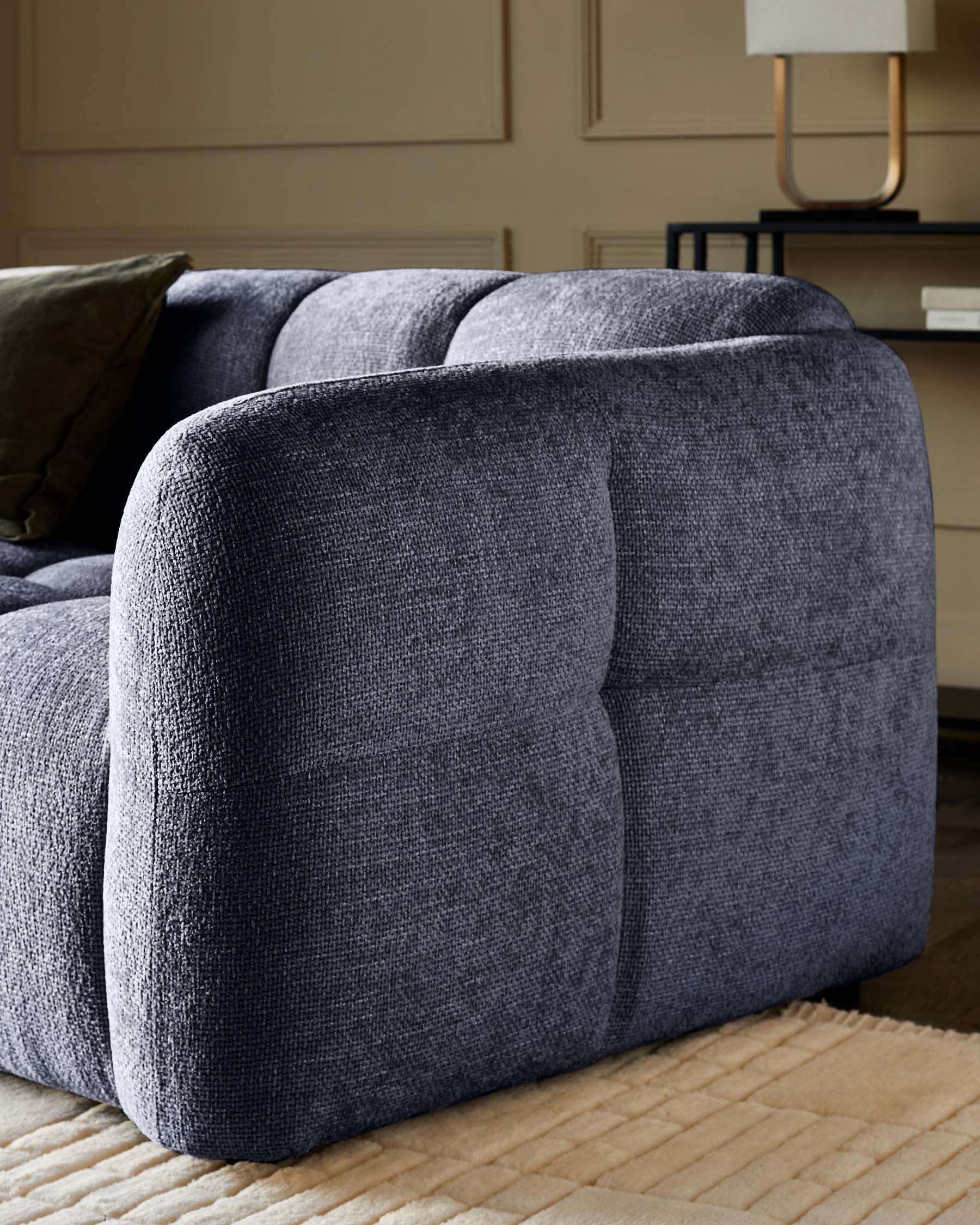 Dark Blue Fabric Two-seater Sofa For Living Room