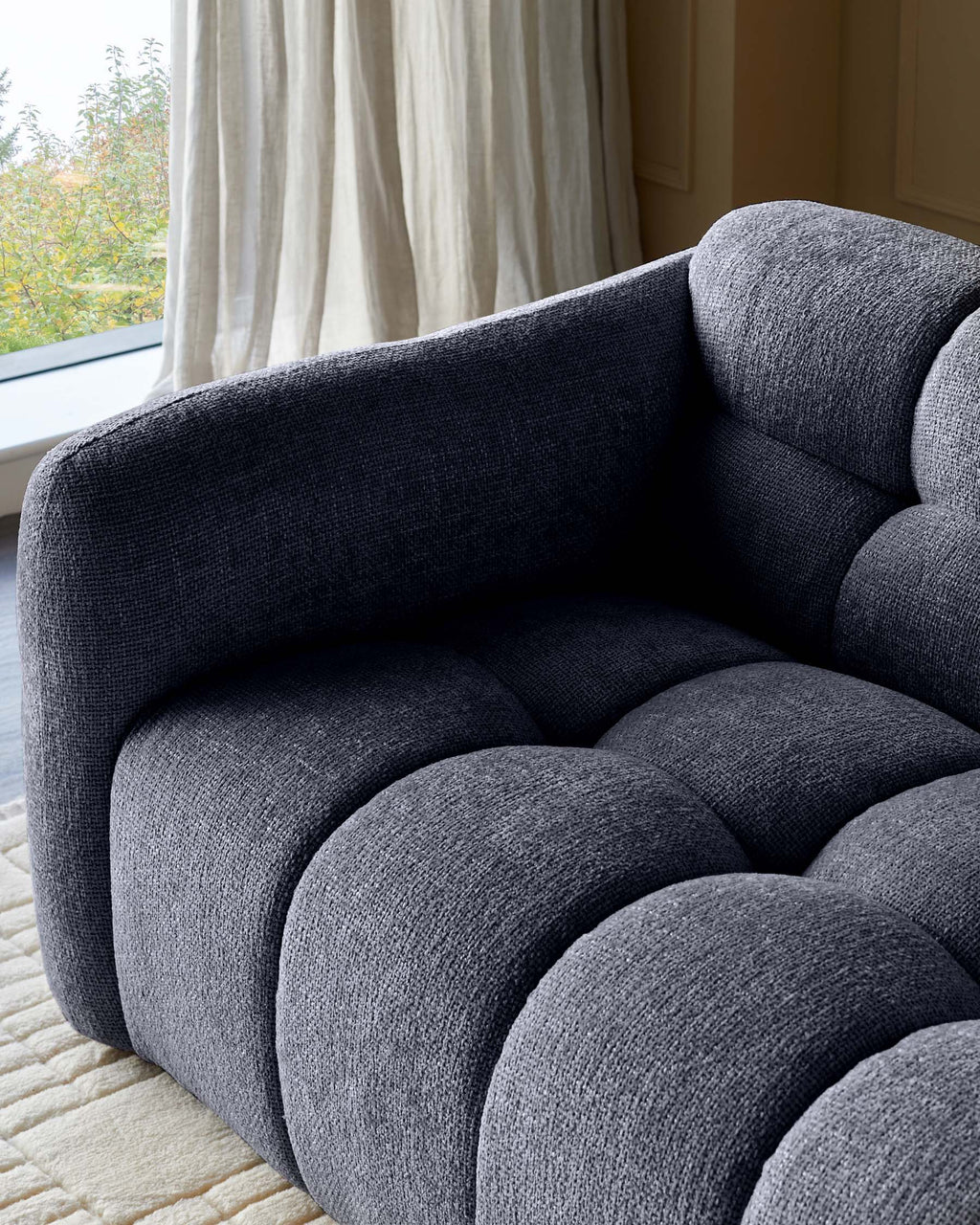 Dark Blue Fabric Two-seater Sofa For Living Room