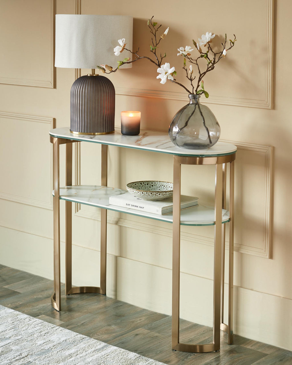 Natural Ceramic Console Table for Hallway Living Room Entryway