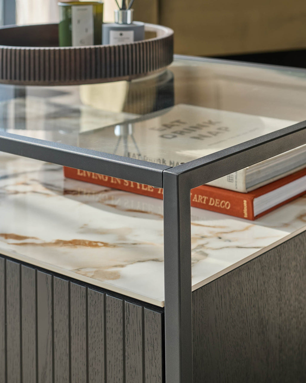 Kai glass and ceramic coffee table for Modern Living Spaces