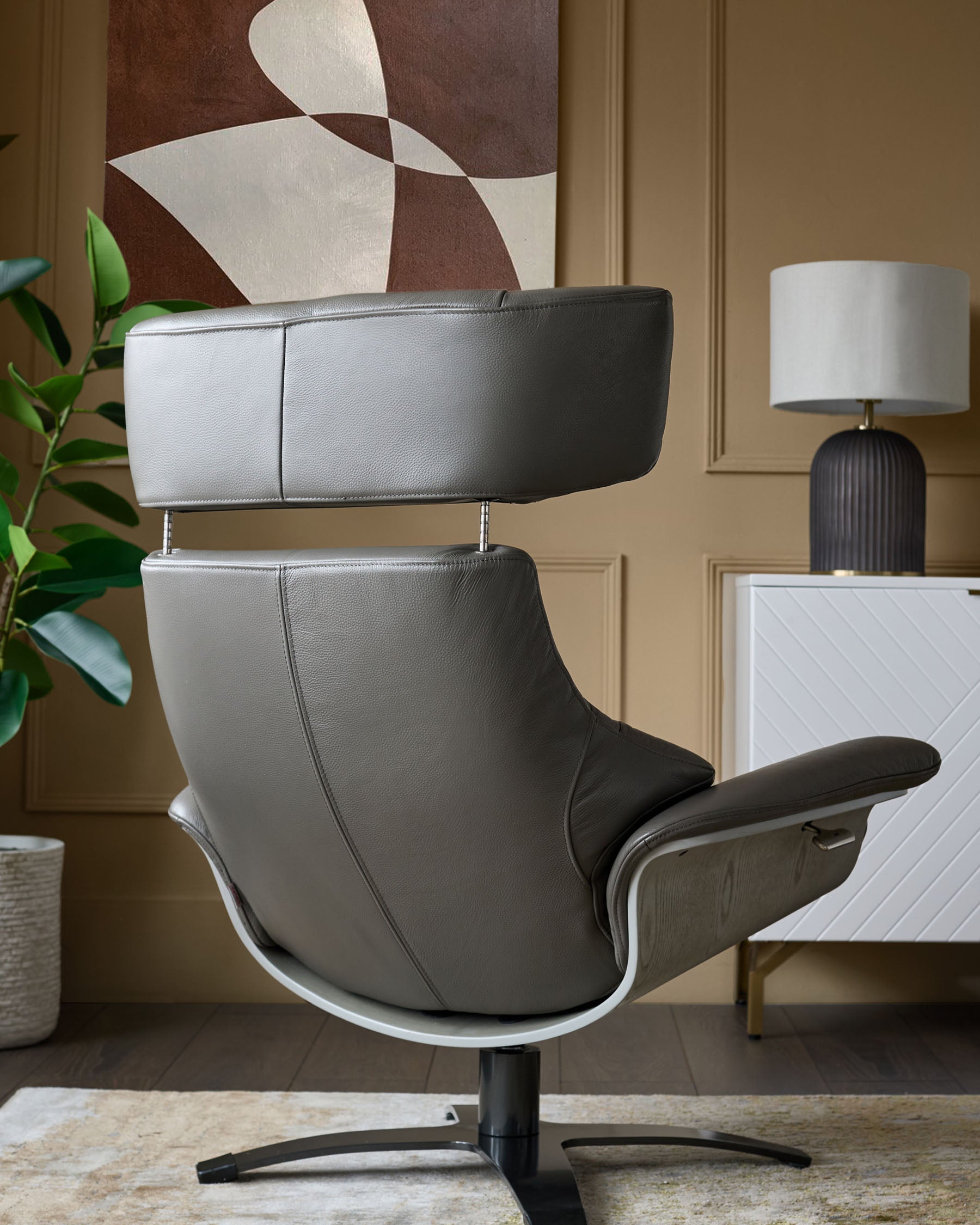 Modern Leather Swivel Recliner Chair with Matching Footstool