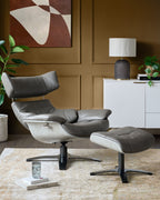 Modern Leather Swivel Recliner Chair with Matching Footstool