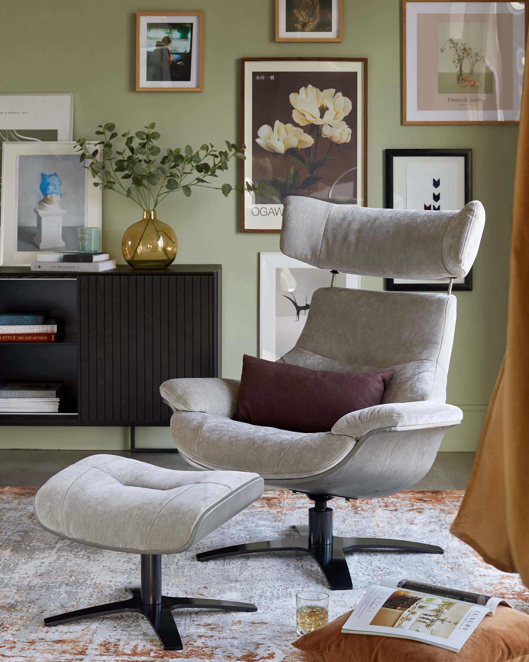 Swivel Recliner Accent Chair And Footstool for Modern