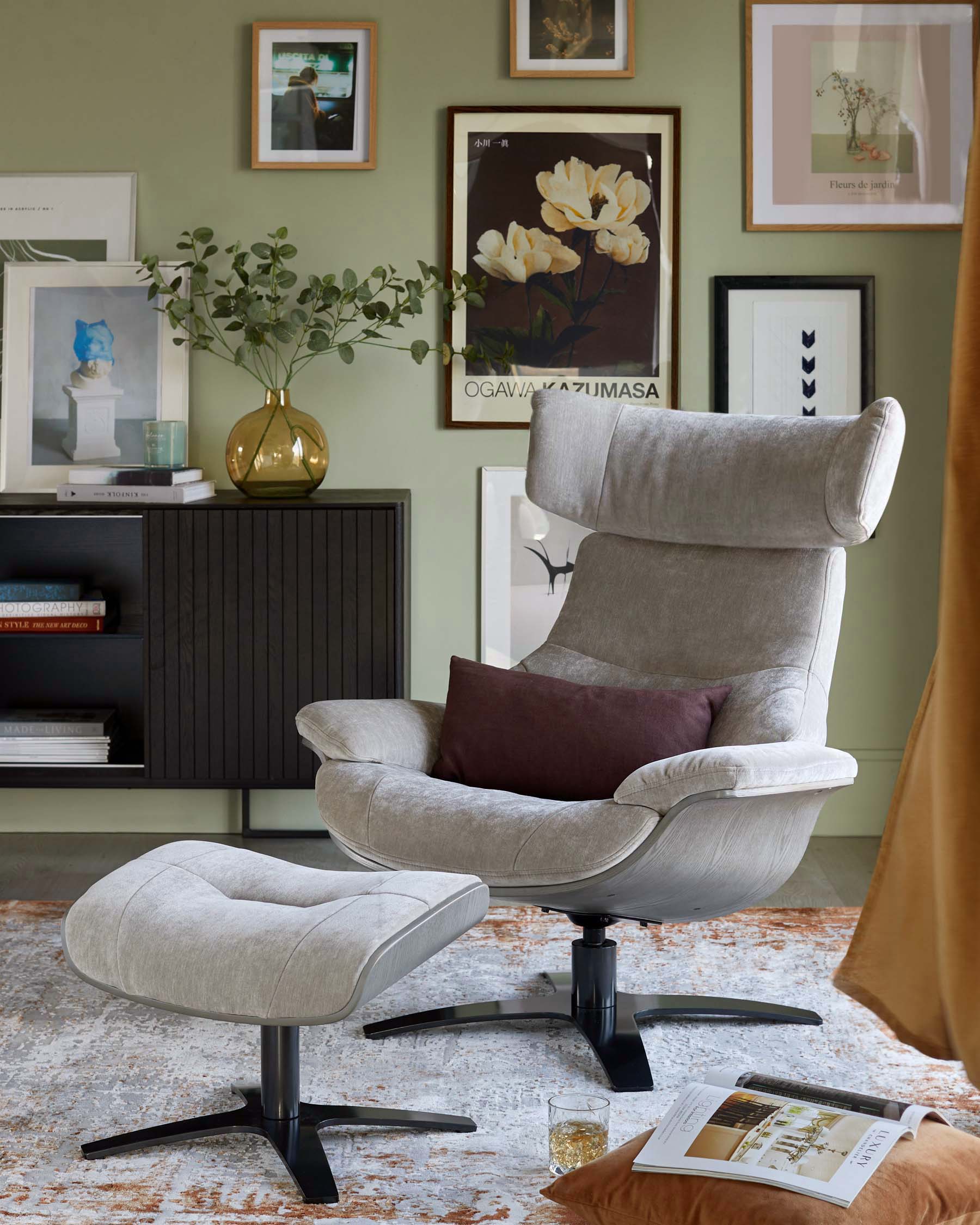 Swivel Recliner Accent Chair And Footstool for Modern