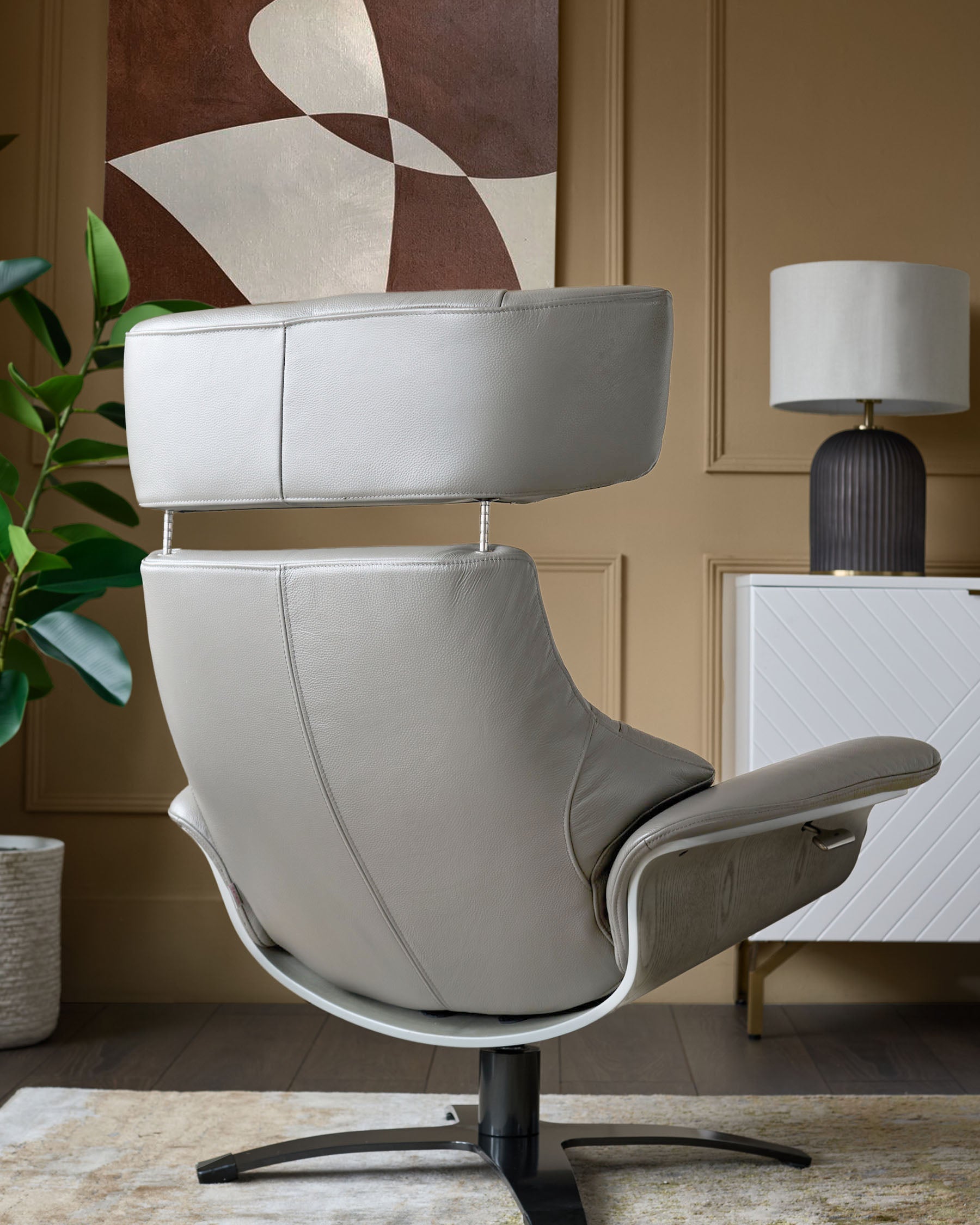 Modern Leather Swivel Recliner Chair with Matching Footstool