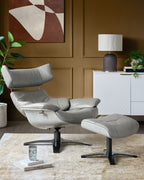Modern Leather Swivel Recliner Chair with Matching Footstool